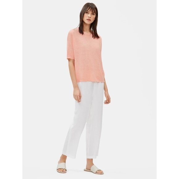 EILEEN FISHER Organic Linen Mélange Elbow-Sleeve Top Blouse size PM - Picture 1 of 8